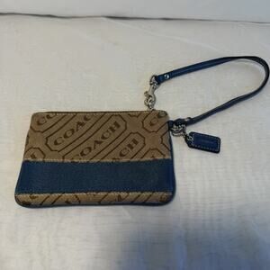 COACH Outlet Signature Monogram Wristlet Bag Coin Purse Blue Shimmer 6"x4"